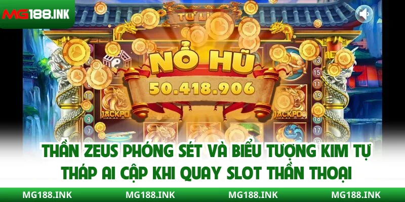 Thần Zeus phóng sét và biểu tượng kim tự tháp Ai Cập khi quay slot thần thoại